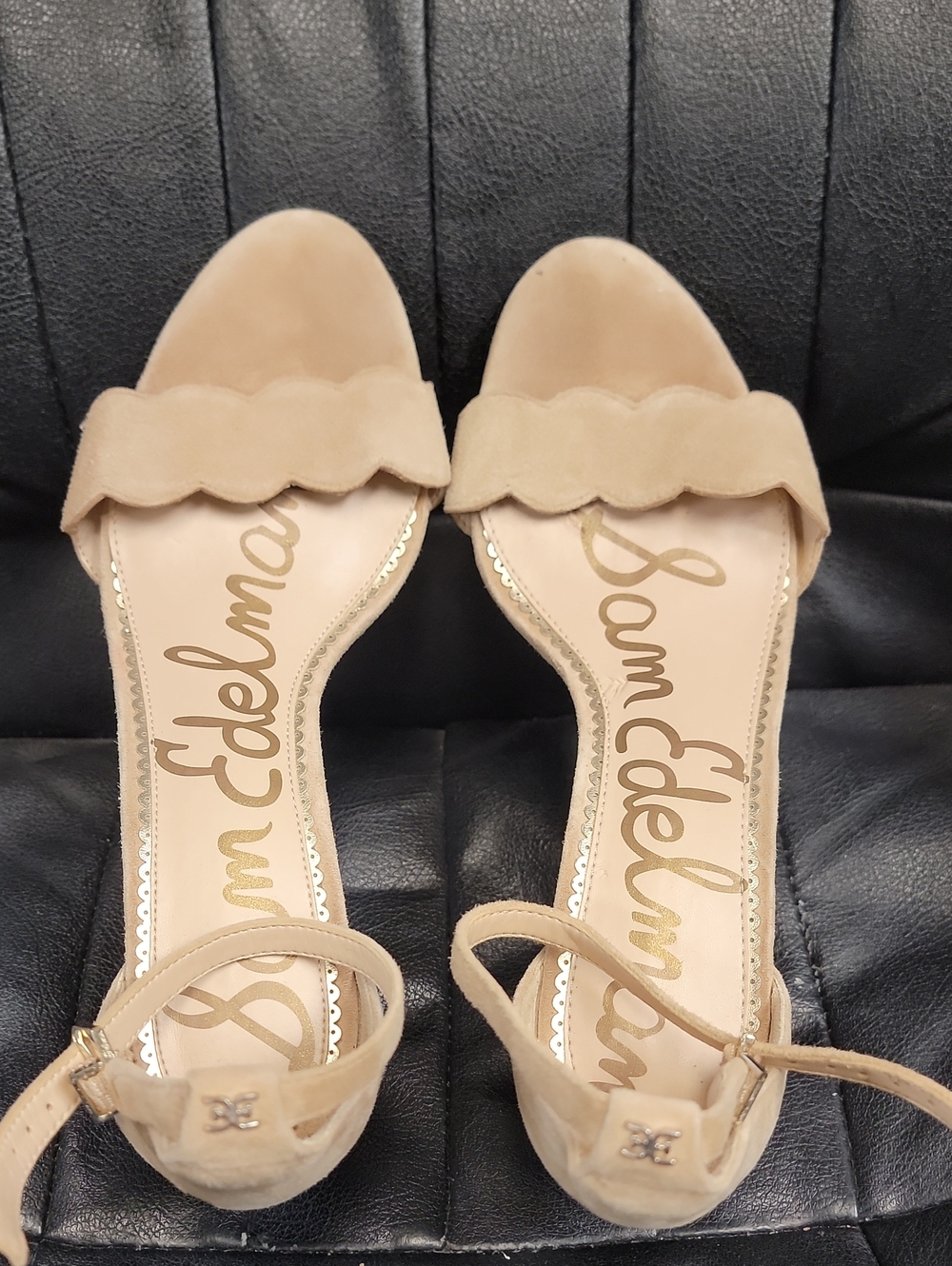 Sam Edelman Scalloped Tan Suede Ankle-Strap Sandals